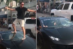 Стоять на лобовом стекле Lamborghini - не самая лучшая идея