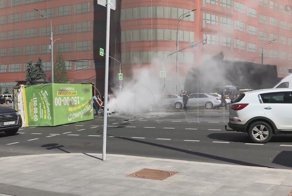 Огненное ДТП с машиной полиции и ГАЗелью в Москве