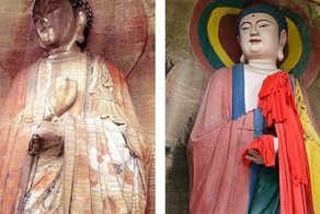 Нелепая раскраска 1000-летней статуи Будды возмутила китайцев