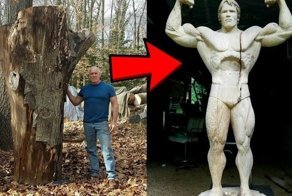 Художник вырезал статую Арнольда Шварценеггера из дерева, и она точная копия актёра