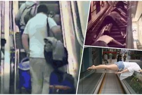 20+ гифок об очень странных людях на эскалаторах