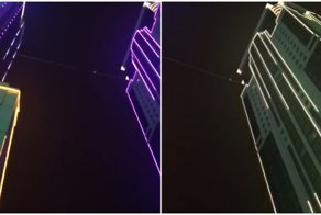 Очевидцы засняли, как канатоходец прошёл без страховки между высотками «Грозный-Сити»