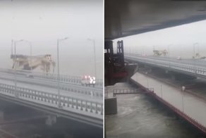 Крымский мост пострадал от столкновения с плавучим краном: видео