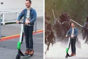 Актёр Элайджа Вуд уверенно встал на самокат и превратился в мем. Мастера фотошопа были тут как тут!