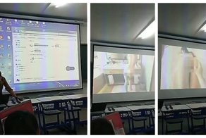 Преподаватель случайно включил порно во время урока