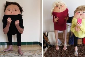 Фотограф загибает людей в крендель и рисует лица на их спине