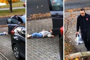 Канадец понёс свою дочь как сумку, когда та устроила истерику на улице