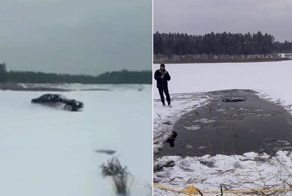 В Беларуси любитель зимнего дрифта утопил авто в озере