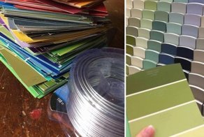 Пара сделала рождественскую ёлку из образцов краски, и в темноте она особенно великолепна