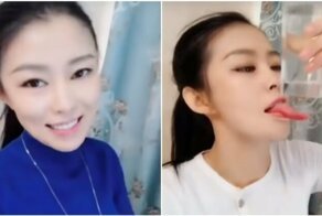 Девушка демонстрирует уникальные возможности своего языка