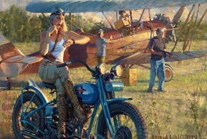 Мотоциклы Harley-Davidson и красивые девушки на ностальгических картинах Дэвида Уля