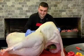 Прославившийся в интернете турецкий повар приготовил огромную фаршированную птицу