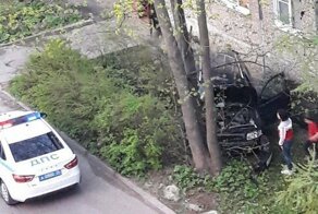 По клумбе и в дерево: пьяный водитель паркуется во дворе