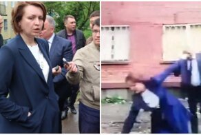 Проверяя омские дворы, мэр города упала в лужу