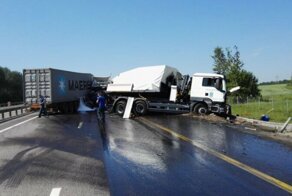 Грузовик VOLVO разгромил колонну МЧС