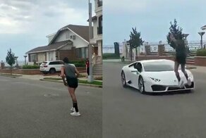 Парень хотел перепрыгнуть спорткар Lamborghini, но не рассчитал силы