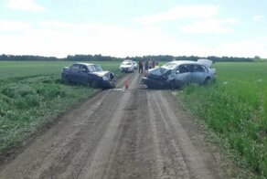 Серьезное лобовое столкновение на пустой полевой дороге под Омском