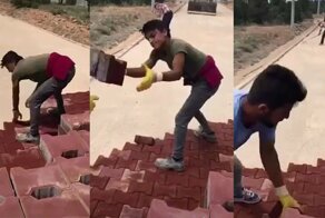 Работа укладчиков брусчатки, на которую приятно посмотреть