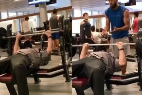 Пожилой охранник удивил молодежь в тренажерном зале
