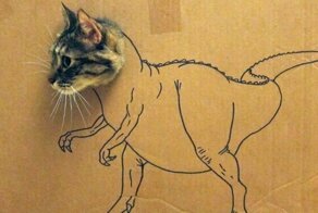 Картонные котики: ростовые фигуры с отверстиями для кошачьих морд