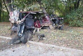 В Кирове старенький Mitsubishi "намотало" на дерево, чудом обошлось без погибших