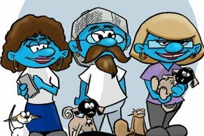 Художник рисует свою семью в стиле известных мультфильмов и комиксов