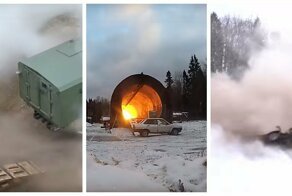 Легковушка испытала на себе воздействие волны направленного взрыва: видео с замедленной съёмкой