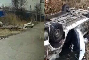 В Ростовской области такси с тремя пассажирам упало с мостика и перевернулось на крышу