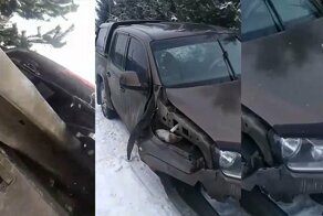 Металлический отбойник насквозь пробил пикап, пройдя через весь салон