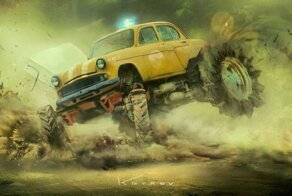 Постапокалиптические автомобили художника Данияра Кдырова
