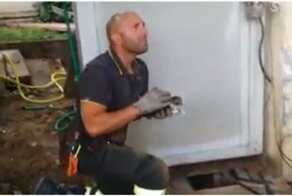 Итальянский пожарный не смог сдержать эмоций при спасении котенка