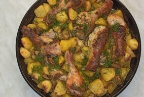 Вкусный ужин - всегда мало!Курица с картошкой и грибами в духовке