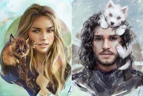 8 знаменитых персонажей и их «тотемные» существа от художника Алексея Виноградова