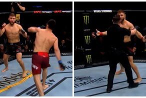 Докривлялся: боец UFC сымитировал состояние грогги, чтобы заманить противника, но бой был остановлен