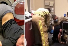 Уморительное спасение британки, которая на спор залезла в сушильную машину