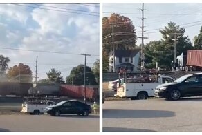 Фура заглохла на железнодорожном переезде