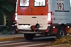 Пес запрыгнул на бампер машины скорой помощи, чтобы не оставлять хозяина в беде