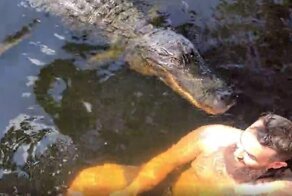 Крокодил попытался укусить мужчину во время купания в водоеме