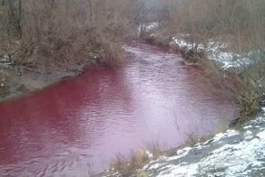 Зловещие воды: река в центре Кемерова окрасилась в цвет то ли киселя, то ли крови