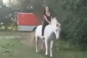 Лошадь вынудила свою наездницу принять незапланированные водные процедуры