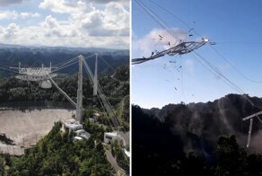 Дрон запечатлел обрушение гигантского радиотелескопа Аресибо