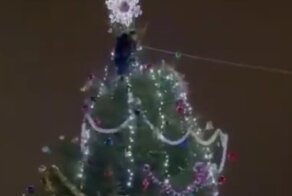 Пьяный мужчина рухнул с городской елки, попытавшись снять с нее звезду