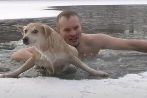 Журналист бросился в ледяную воду и спас собаку из проруби