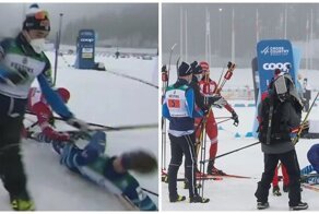 Российский лыжник хоккейным приемом сбил с ног финна после финиша на Кубке мира
