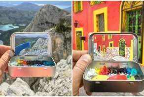 Художник рисует мини-копии пейзажей в коробочках из-под леденцов
