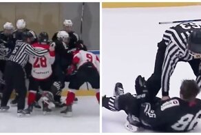 Хоккеисты "Трактора" и "Нефтяника" устроили массовую драку в финале ЮХЛ