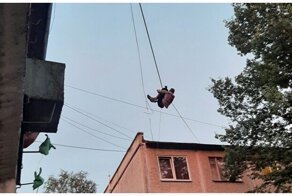 В Санкт-Петербурге неадекватный мужчина завис на проводах между домами