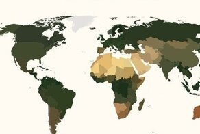 Карта мира в усредненном цвете, полученная с помощью анализа спутниковых снимков