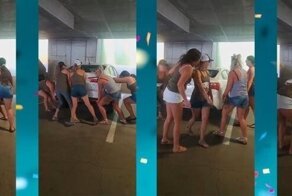 Пятеро девушек подняли и переместили плохо припаркованную машину