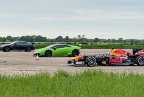 Заряженные Lamborghini Huracan и Nissan GTR объединяют усилия, чтобы бросить вызов гоночному автомобилю F1